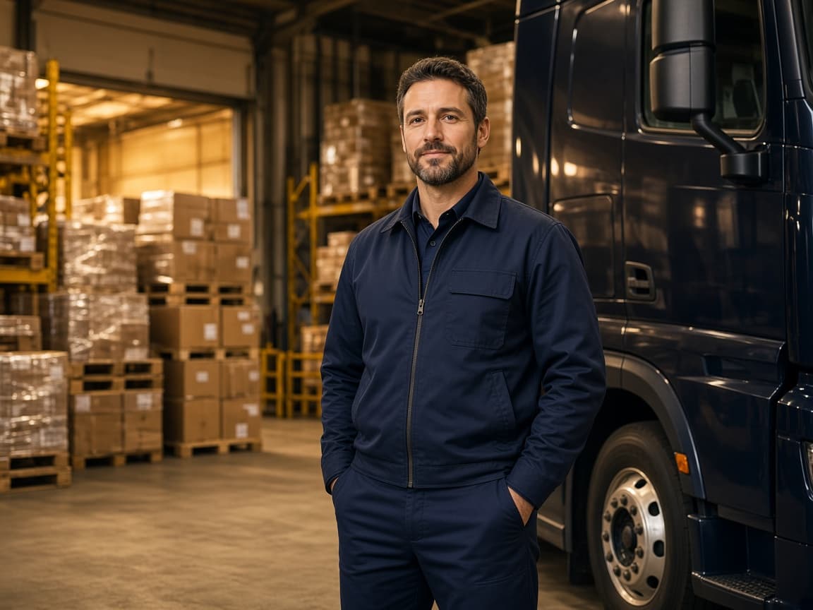 Logistics driver at a modern warehouse