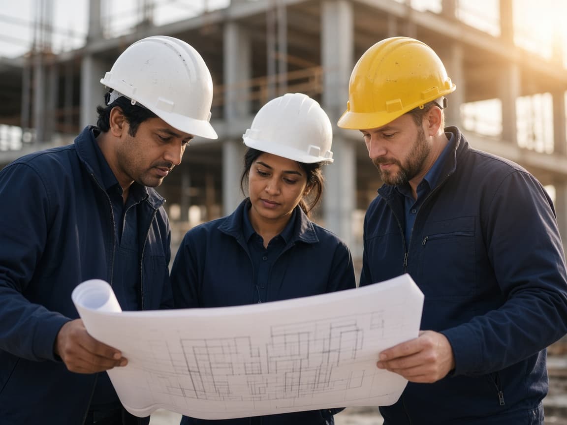 Workers on an active construction site